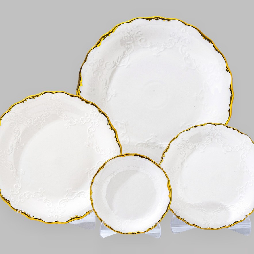 Wholesale of light luxury ceramic tableware sets, high-end gold-plated plates with gold edges