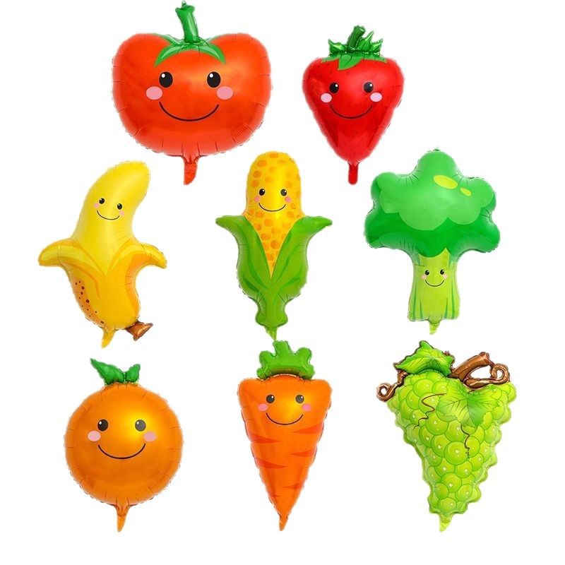 New summer fruit and vegetable-shaped aluminum film balloons for children's birthday party, kindergarten recognize fruit balloons Item Picture