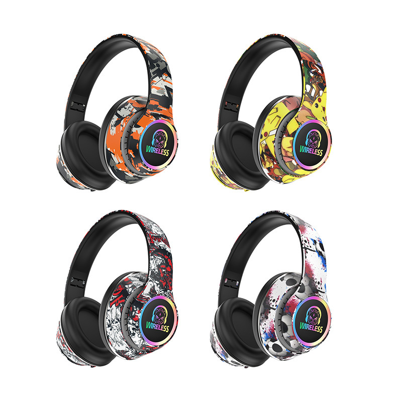 外贸爆款D92涂鸦工艺低音立体声头戴式蓝牙耳机音乐游戏折叠耳机