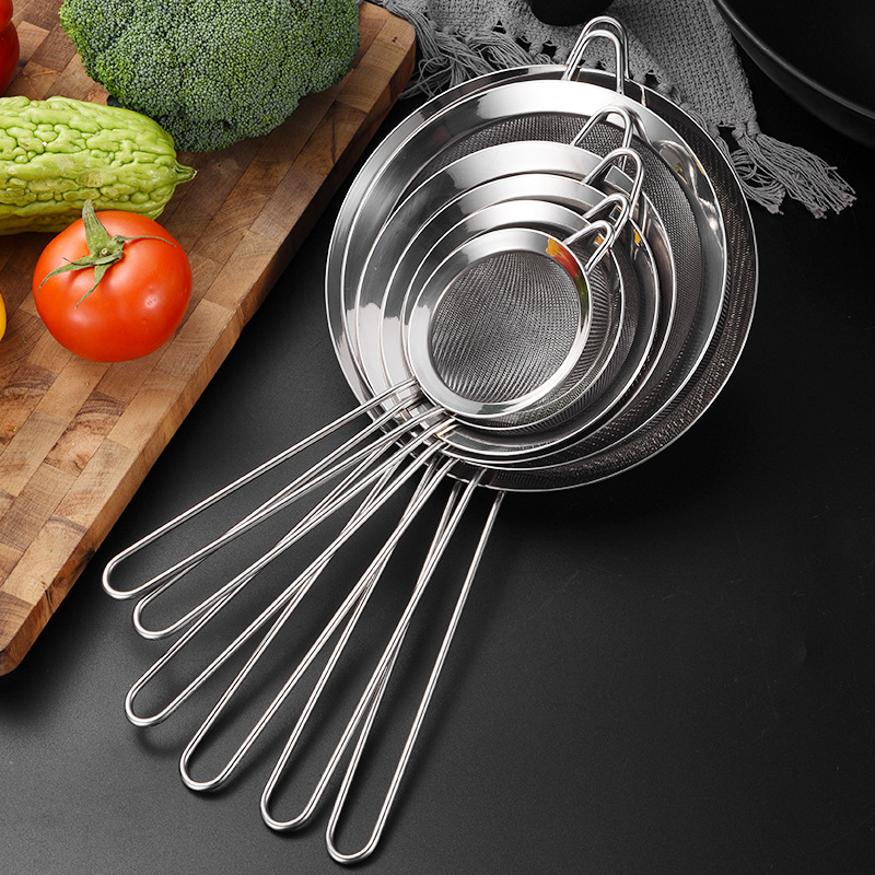 Wholesale Stainless Steel Hanging Ear Net Oil Spill Out Baking Flour Pointed Ear Net Sieve Soy Milk Juice Filter Spoon Specification drawing