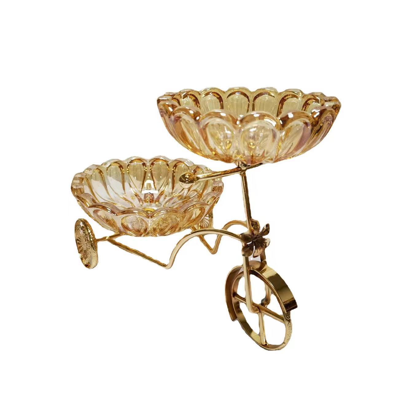 Nordic Crystal Glass Double-Layer Fruit Tray Home Living Room Coffee Table Creative Light Luxury Network Red Tricycle Snack Candy Tray Item Picture