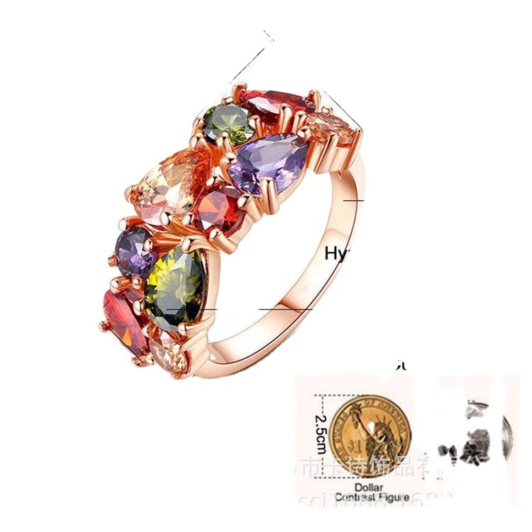 Three-piece jewelry set for brides: Mona Lisa, colorful and shiny zircon necklace, earrings, ring and jewelry set details Picture