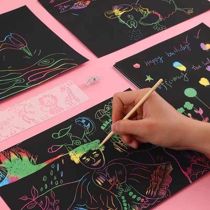 A4炫彩刮画纸儿童DIY刮刮乐创意彩色刮画纸16K 8K手工刮画本详情图2