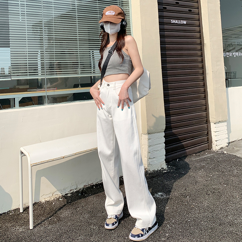Wide-Leg Jeans Women's New Spring 2024 Straight Leg Loose High-Waisted Slimming White Floor Pants Trend details Picture