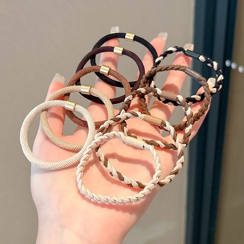 A high-end and elegant high ponytail hair tie, a simple hair band, a brown high-elasticity and durable rubber band hair accessory details Picture