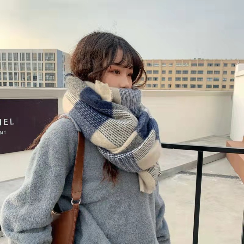 Winter Warm Wear Scarf Female Winter Korean Students All Korean Plaid Scarf Thickened Wholesale Manufacturers Specification drawing