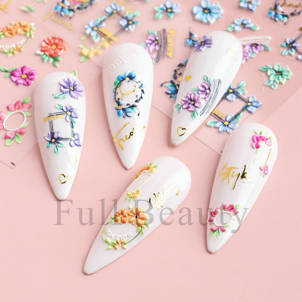 Cross-border new nail stickers 5D three-dimensional embossed nail stickers Cherry blossom back adhesive decal nail stickers wholesale nail shanilak Specification image