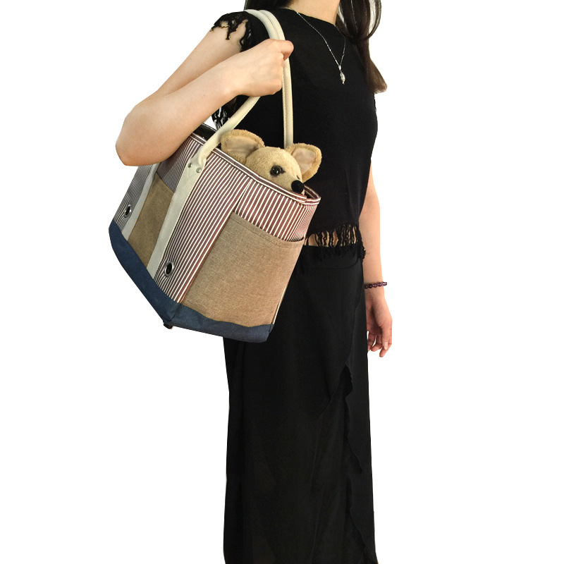 Pet bag with hard bottom plate, breathable for summer outings, dog bag that can be carried on one shoulder, small portable dog handbag, cat bag details Picture