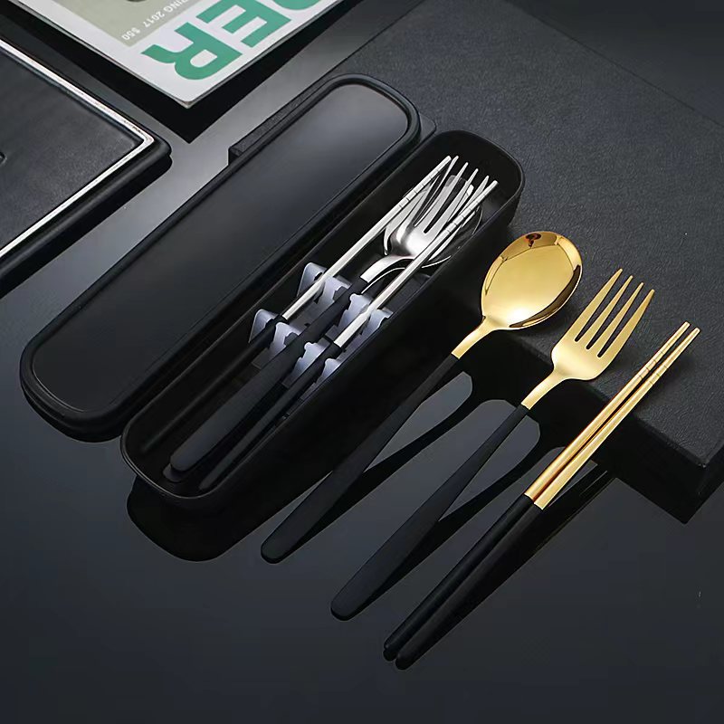 不锈钢便携餐具套装叉子勺子筷子韩式三件套户外礼品西餐餐具套装图