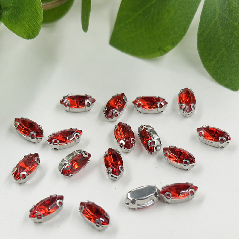 5*10mm尖马眼亚克力单爪 DIY带孔手缝钻透明多彩饰品服装配件爪钻