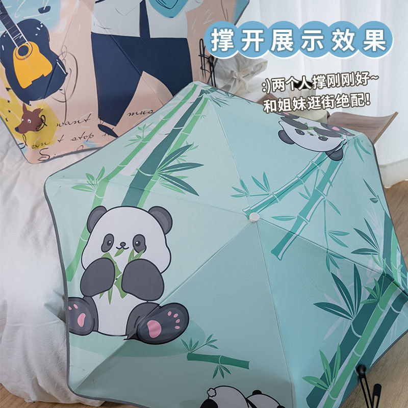 2024 New cartoon children's sun umbrella with panda pattern, all-weather and all-weather shade umbrella, cute black rubber fully automatic umbrella Specification image