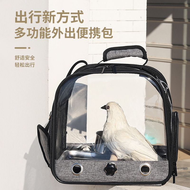 Pet bag: Transparent, breathable, large-space parrot backpack, portable birdcage, black phoenix tiger skin pet parrot bag Specification image