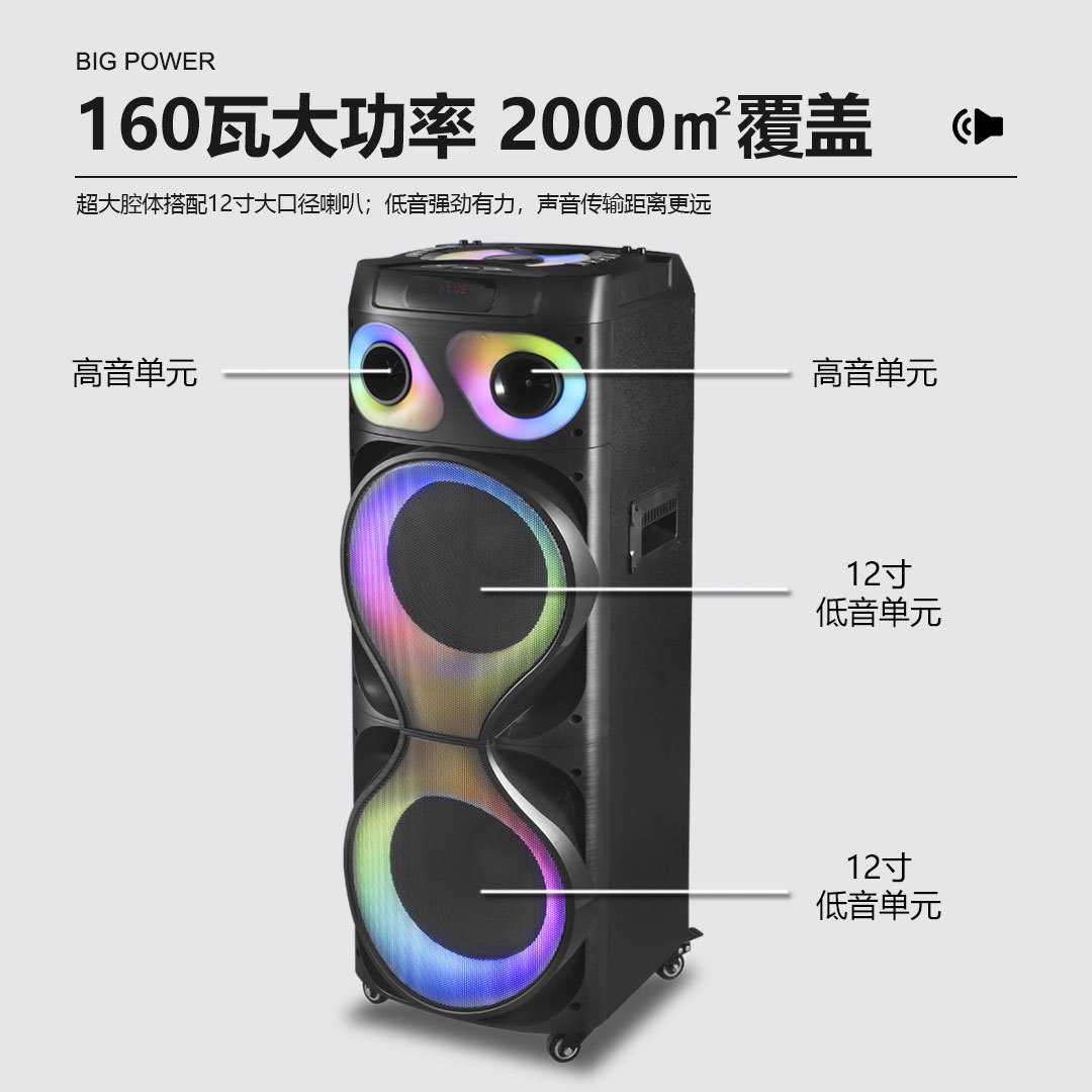 双12寸喇叭木塑结合户外蓝牙音箱大功率party移动bluetooth音响产品图