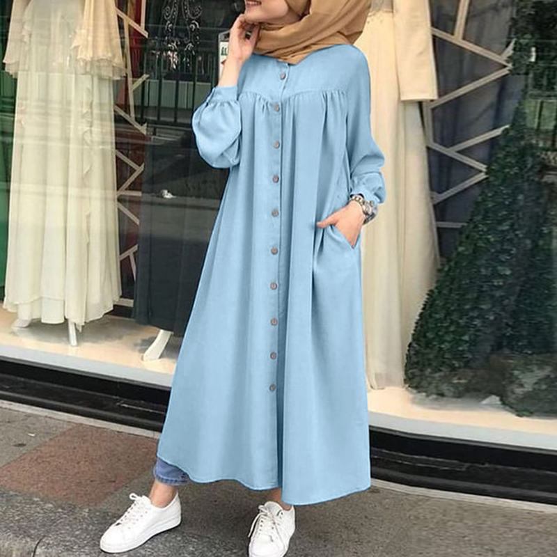 Middle East Women's New Muslim Lapel Casual Button-Up Long Sleeve Shirt Women's Dress Southeast Asia Application Scenario