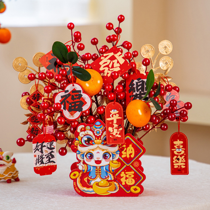 鞭炮/春节用品中国风/财神到节庆用品/流苏金属扣/植绒工艺品细节图