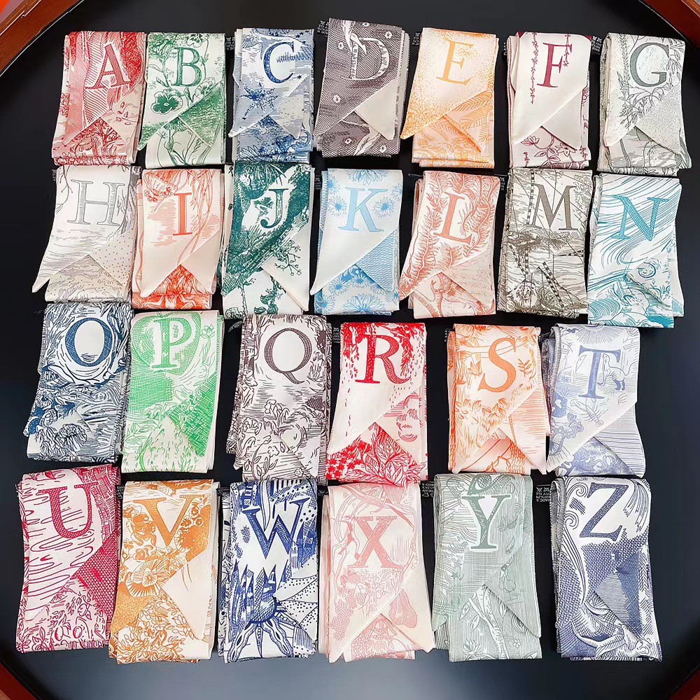 Bow Thin All-Match Silk Scarf Women 26 Letters Net Red Tie Hair Headband Scarf Decorative Scarf Tie Bag Streamer details Picture