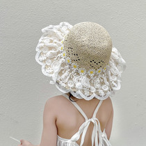 Baby sun block hat Children's straw hat summer girl sun hat Korean lace princess travel sun block hat