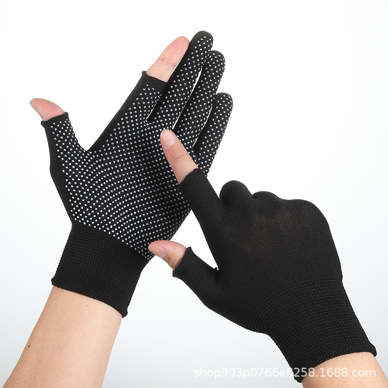 Women's summer sun protection, tea-picking, labor protection, glue dispensing, anti-slip, cycling, outdoor, men's two-finger-exposed, split-finger touch screen thin gloves details Picture