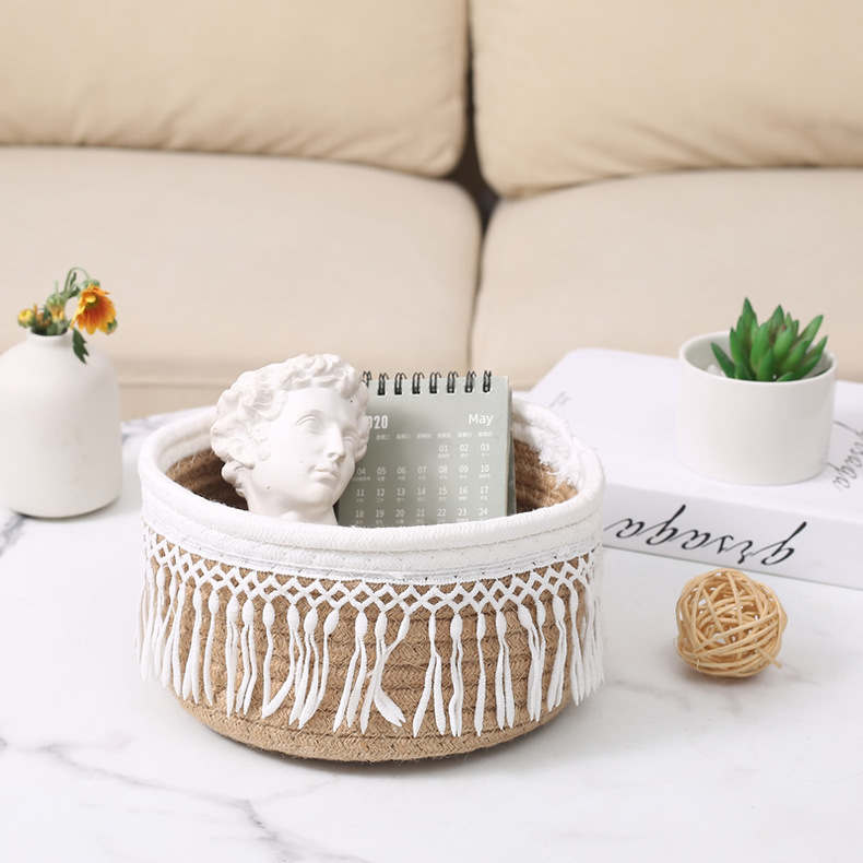 Tassel Cotton Rope Basket Hand-Woven Storage Basket Japanese Multi-Functional Sundry Storage Basket 1306 Application Scenario