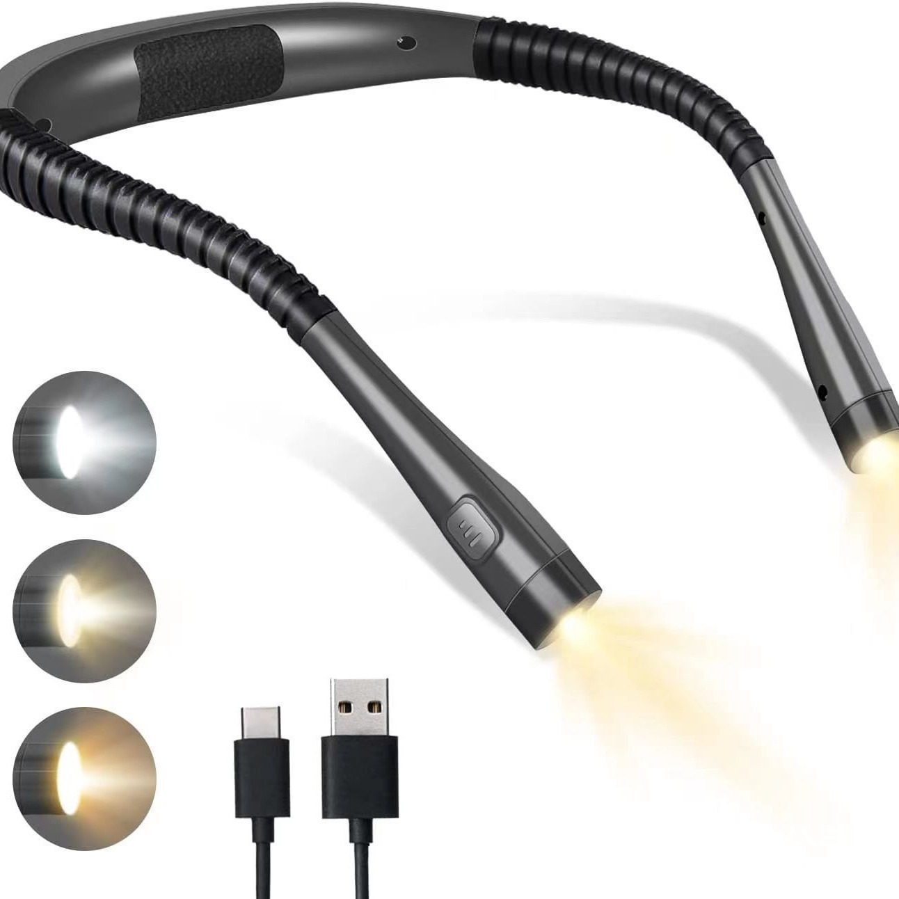 卧室USB阅读灯挂脖灯软管调节护眼阅读灯户外夜跑照明三色挂脖灯详情1