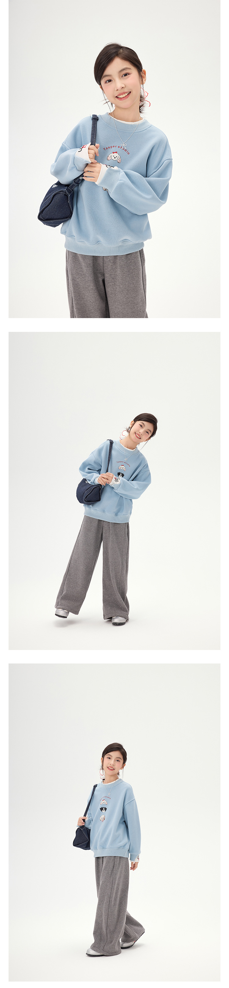 女童卡通小狗加绒卫衣2025秋冬新款儿童韩版假两件休闲宽松上衣潮详情8