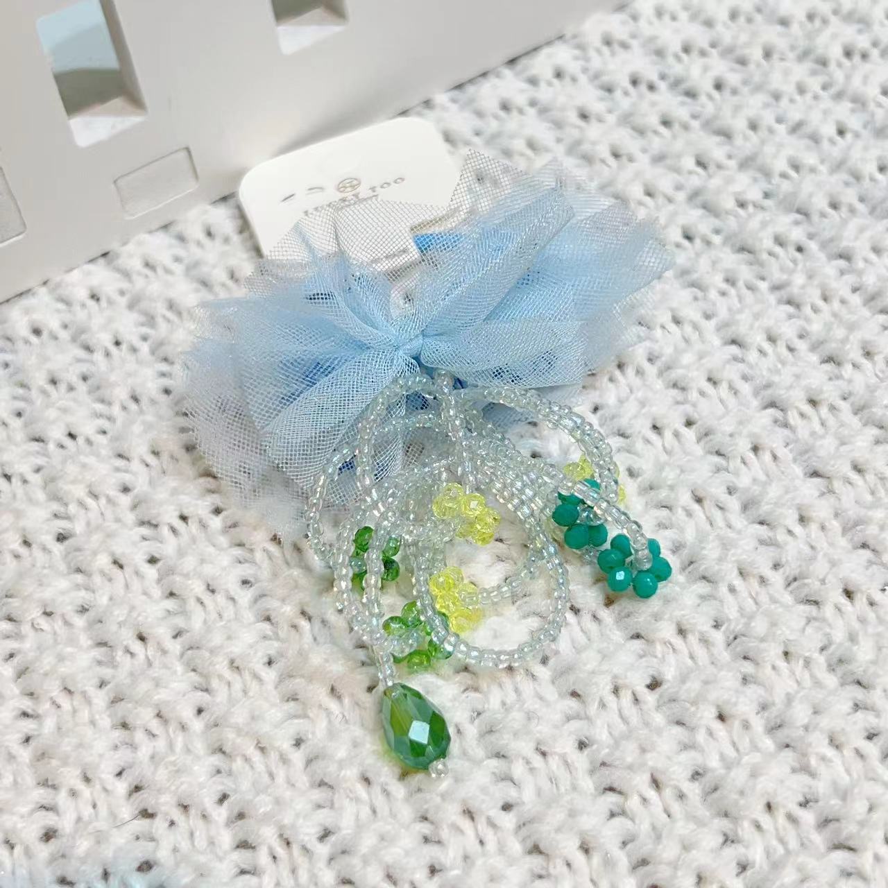 Hair Rope Lt10361 Korean Version New Beaded Flower Crystal Flow Su Sa Sa Bow Tie Hair Rope details Picture