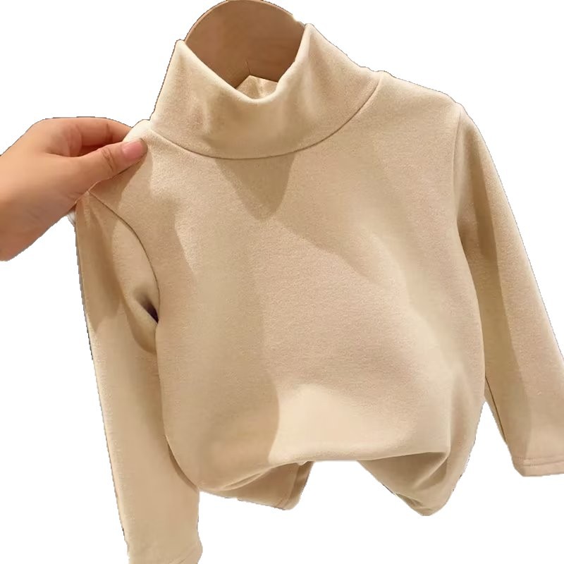 Semi-high-neck children's top, double-sided German fleece base layer shirt, warm long-sleeved T-shirt for children of all ages, boys and girls in autumn and winter Item Picture