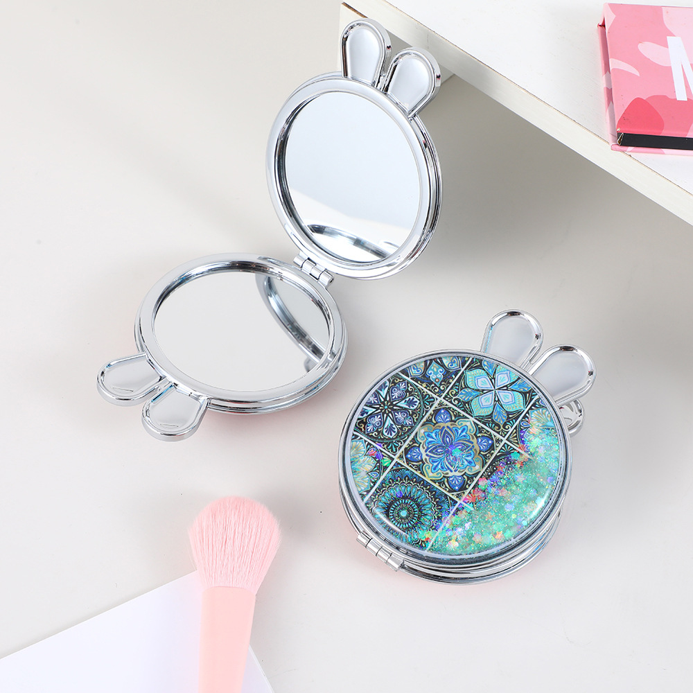 民族风便携化妆镜兔耳折叠双面流沙小巧学生用厂家供应日用百货卫浴用品详情8
