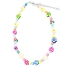 Colorful soft ceramic piece necklace, colorful flower mushroom pendant choker fruit necklace, women's handcrafted beaded pearl collarbone chain details Picture