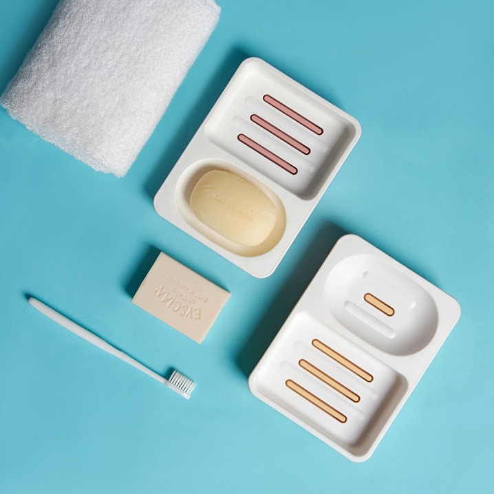 Double-layer two-compartment storage soap draining box 1305 soap box, double-compartment plastic soap box, home and bathroom soap box Item Picture