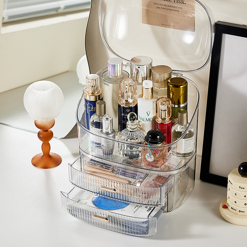 Cosmetics storage box Dustproof large capacity multi-functional desktop lipstick skin care dresser shelf Makeup box 0414-3026 full figure