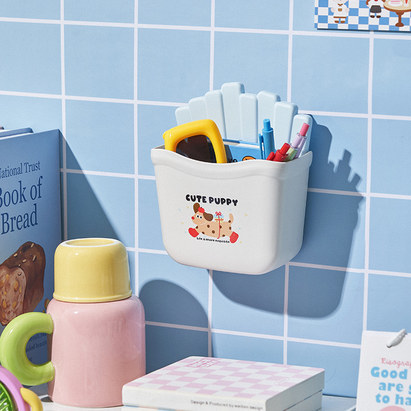 Multi-functional wall-mounted storage box, no need for drilling, wall-mounted mobile phone remote control storage box, bathroom toothbrush and toothpaste rack Application Scenario