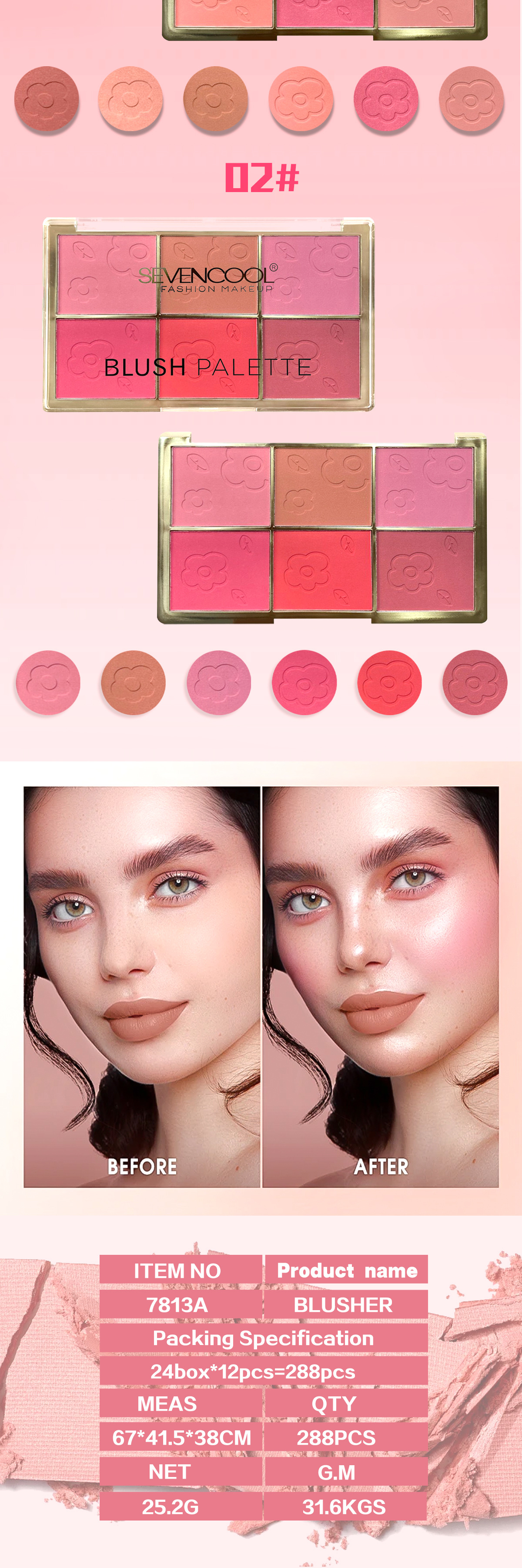 SEVENCOOL Blush 6-color long-lasting, easy-to-apply matte cosmetics, makeup blush palette, cross-border exclusive colors pic 4