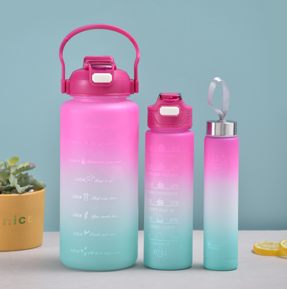 New Gradient Plastic Water Cup Outdoor Portable Double Drink Cup Creative Large Capacity Three-Piece Set Stacked Gift Kettle Specification drawing