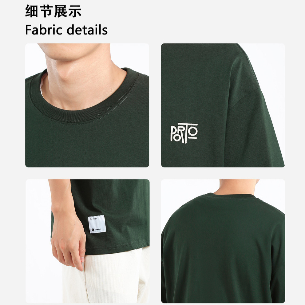 Simple letter-embroidered pure cotton short-sleeved T-shirt for men, summer Japanese retro loose fashion brand, round neck casual half-sleeved trend Application Scenario