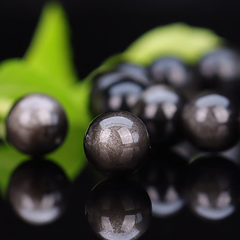 Natural silver obsidian, gold obsidian, loose beads, single Buddhist prayer beads bracelet, multi-treasure bracelet, handcrafted beads, DIY materials details Picture