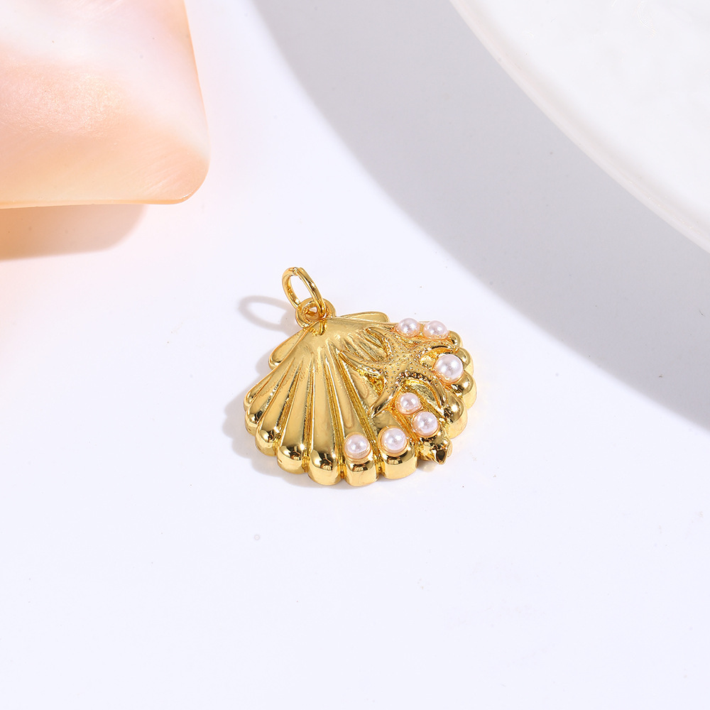 European and American fashion summer beach-style zircon shell imitation pearl starfish shell necklace jewelry pendant in stock wholesale Specification image