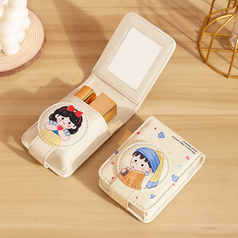 高颜值口红包带镜子随身便携旅行补妆小包轻便随身化妆收纳保护套