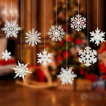 港之恋圣诞雪花片挂饰塑料白色雪花串橱窗圣诞树雪花派对场地挂件