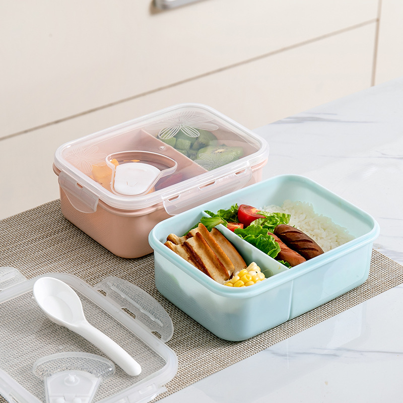 RB0W wholesale two-compartment 950ML food storage box, male and female student cafeteria lunch box, office worker microwave bento box Specification image
