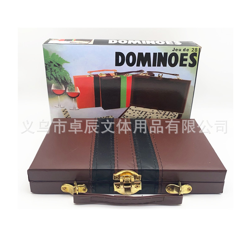 大号双六 Dominoes5412密胺多米诺骨牌象牙色棕色皮盒包装28张双6详情图4