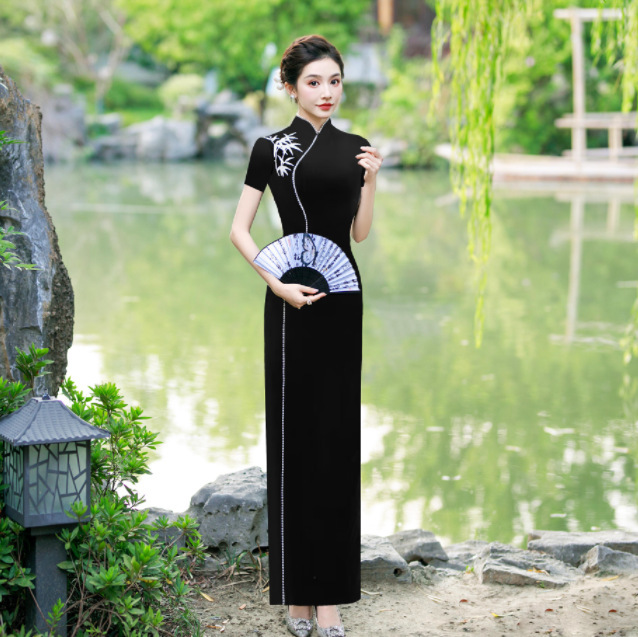 国潮优雅旗袍写真礼服长裙2026中式改良版显瘦高端舞台演出旗袍