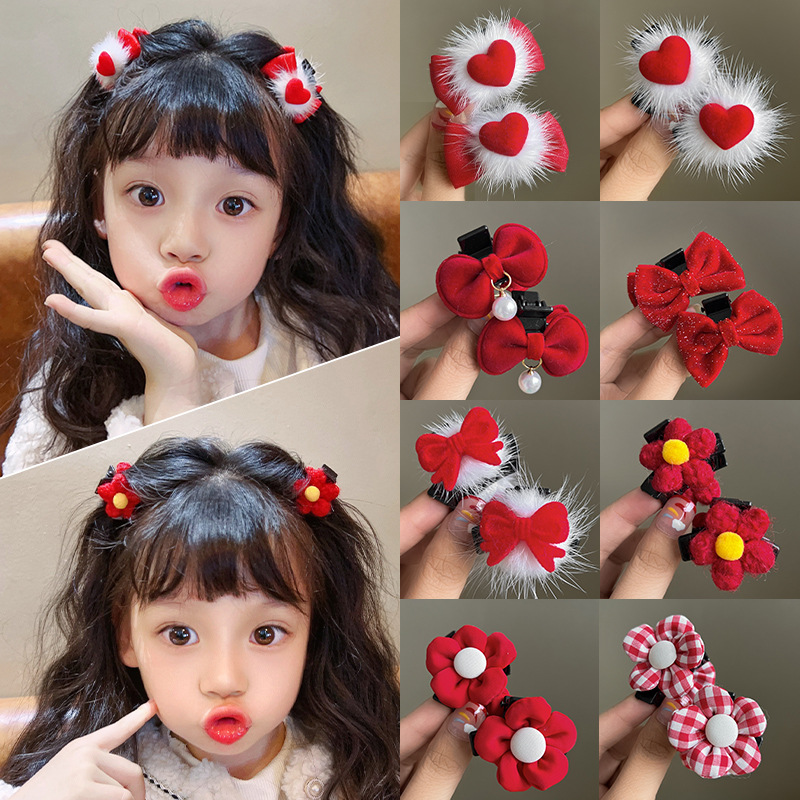 National trend series Children's princess hairstyle New Year hair accessories, girls' bow hair clips, little girls' New Year hair clip headwear