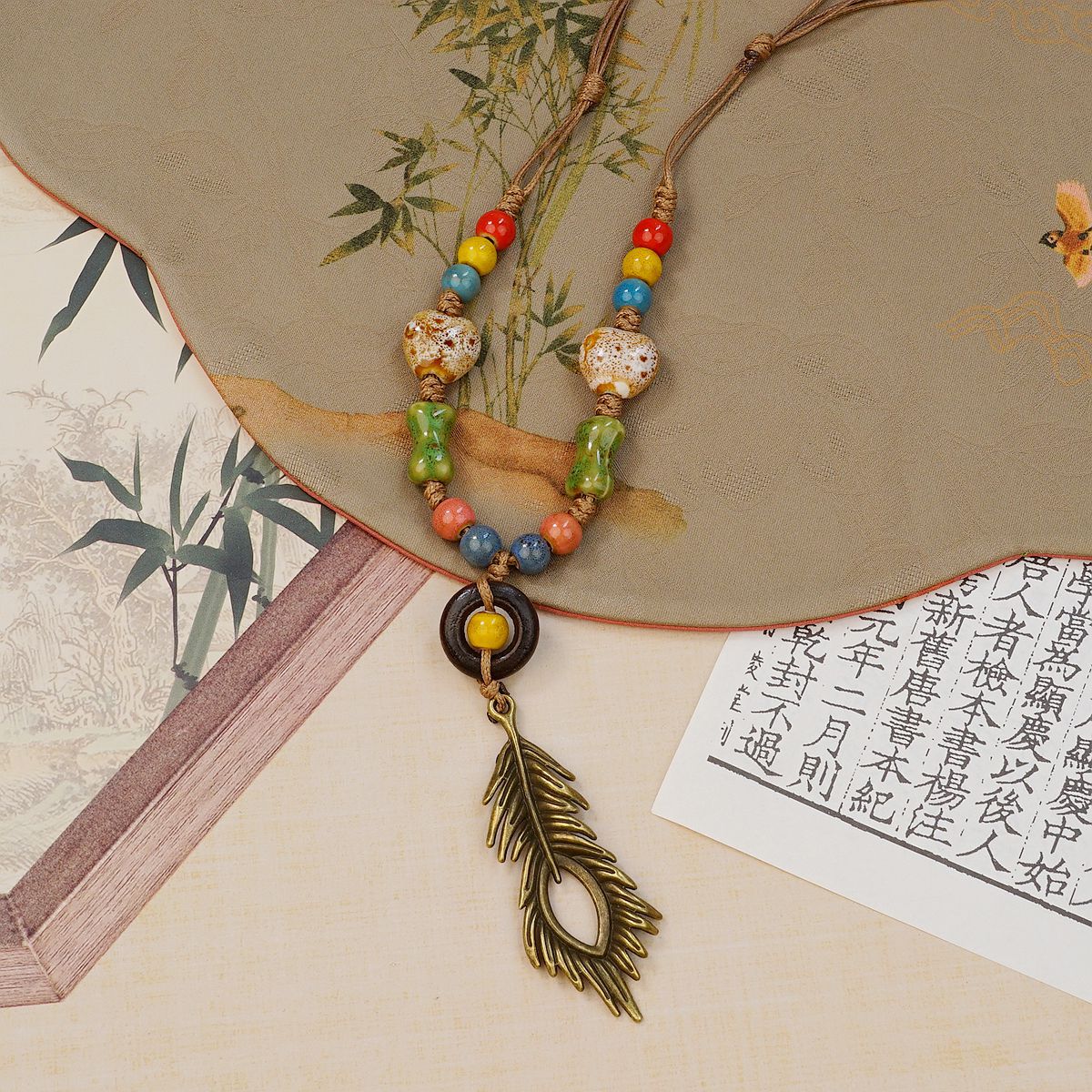 Jingdezhen ceramic necklace, ancient style, new Chinese style, ethnic style, long ceramic sweater chain for women, ancient style hanging accessory for women details Picture