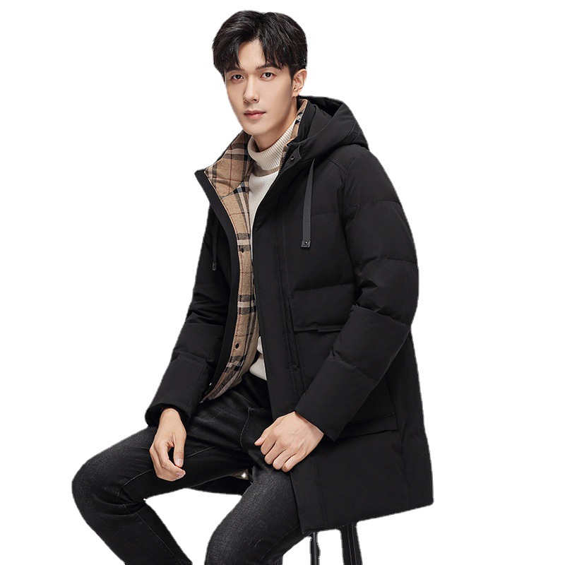 Men's mid-length hooded down windbreaker 2022 winter new high-down thickened casual jacket business down jacket Item Picture