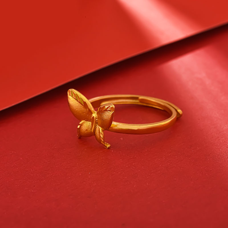 创美首饰镀24K金色蝴蝶开口戒指女设计感小众复古指环结婚戒指详情图3