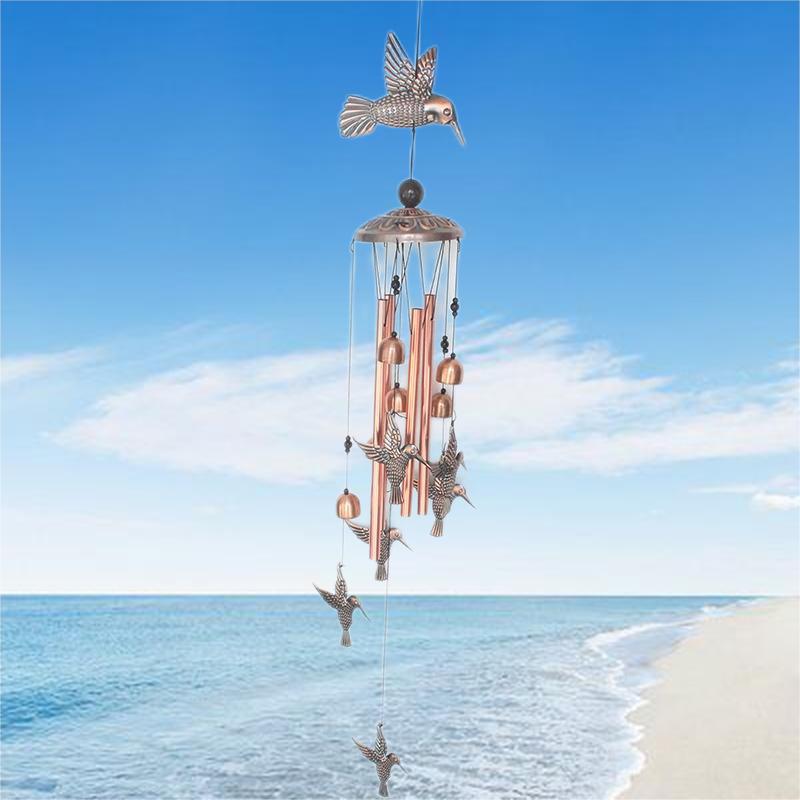 Red Bronzer Metal Bells Wind Chimes Hummingbird Hanging Ornaments Home Decor Gifts Flower Like Pendants Vintage Aluminum Tubes Cross Borders
