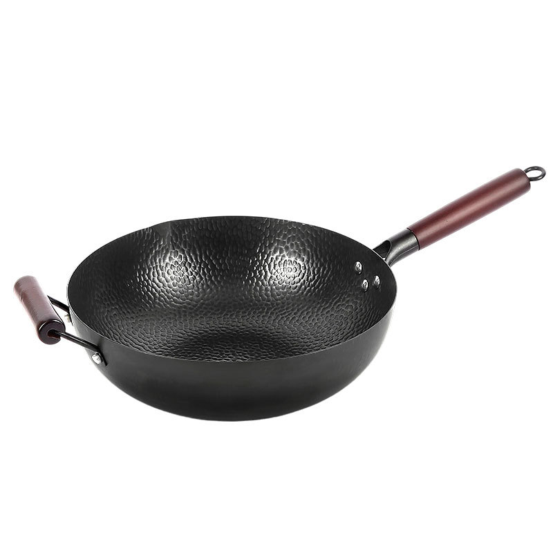 Old-fashioned forged iron wok, traditional uncoated non-stick flat-bottomed pan, household universal iron wok, non-stick cooking wok Item Picture
