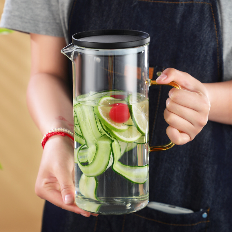 Glass cold water kettle, heat-resistant, high-temperature, large-capacity household cold boiled water cup, cold water teapot set, refrigerator cold water kettle, high borosilicate glass kettle