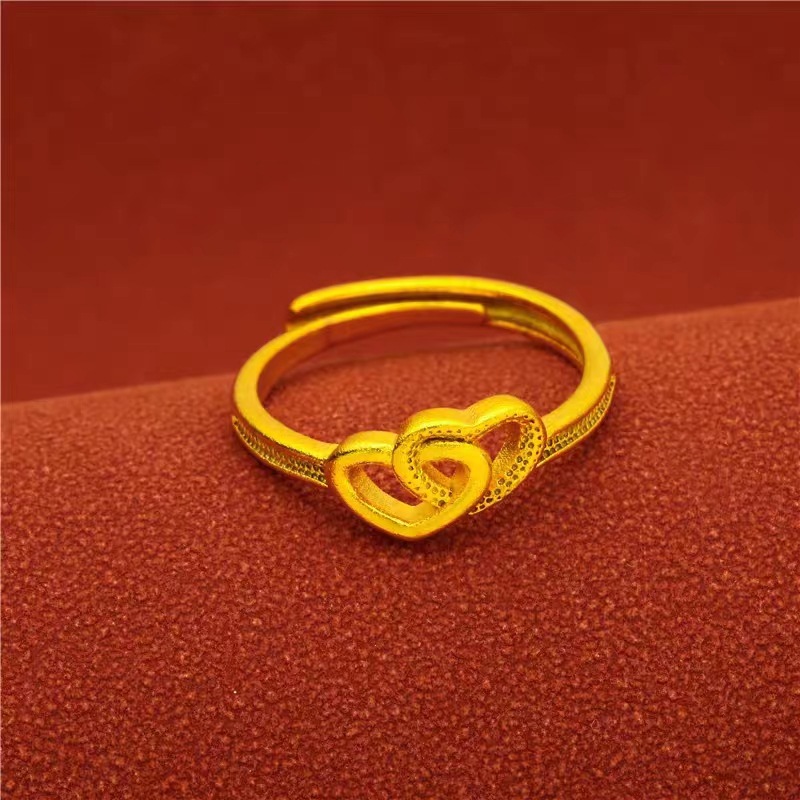 Wholesale imitation gold Vietnamese sand gold heart-shaped rings, open lady's brass gold-plated rings, two lives of happiness rings, high-end details Picture